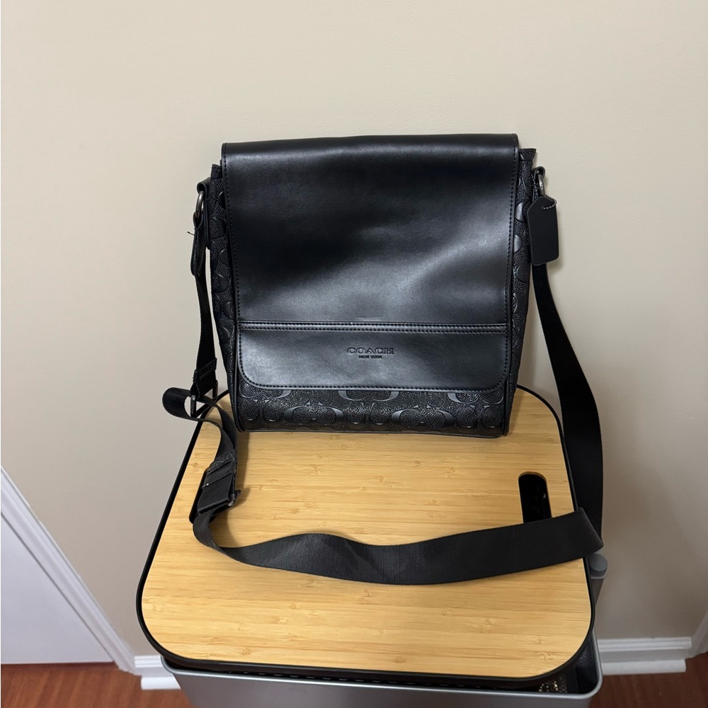 Coach Houston Map Bag in Black Leather